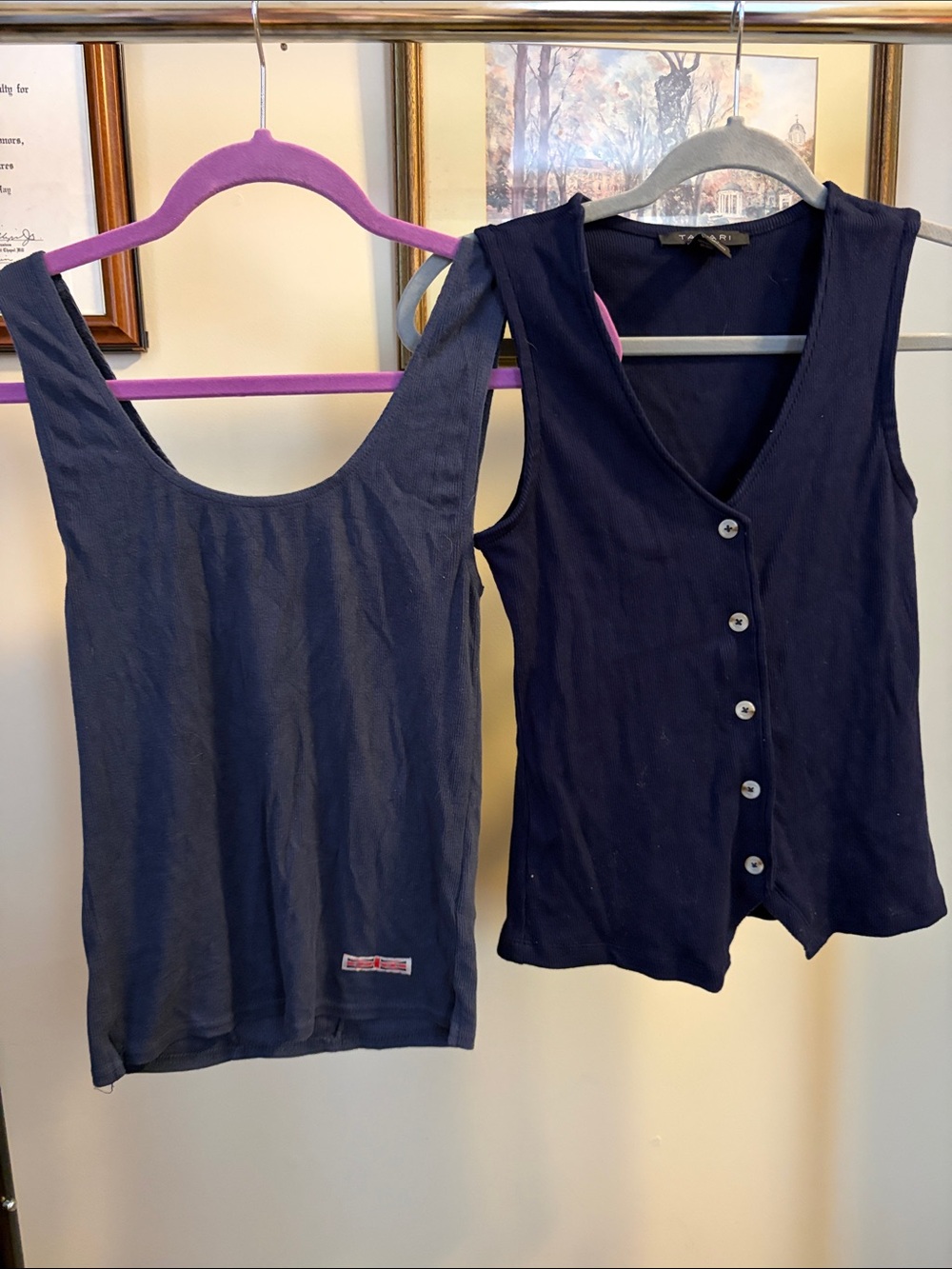 Women’s Tahari Navy Sleeveless Tank and Button Vest Set